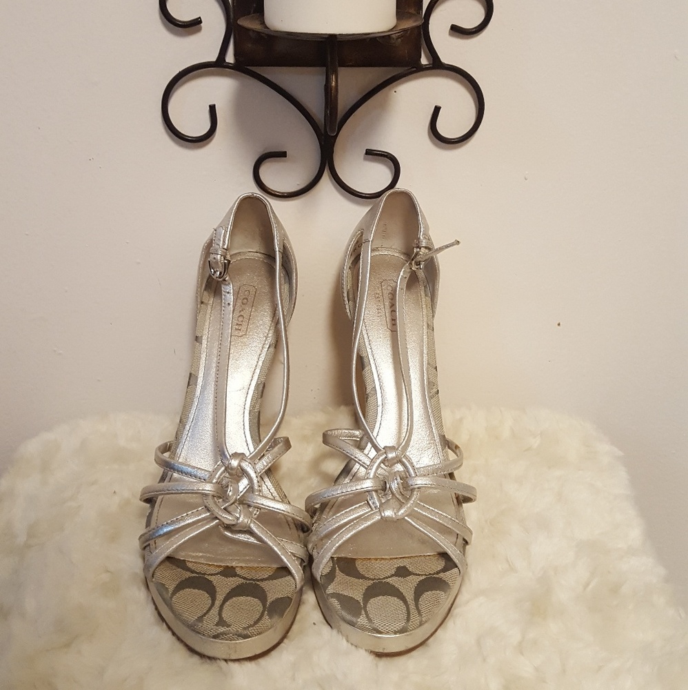COACH- Silver Joslin Cork Sandal Wedges